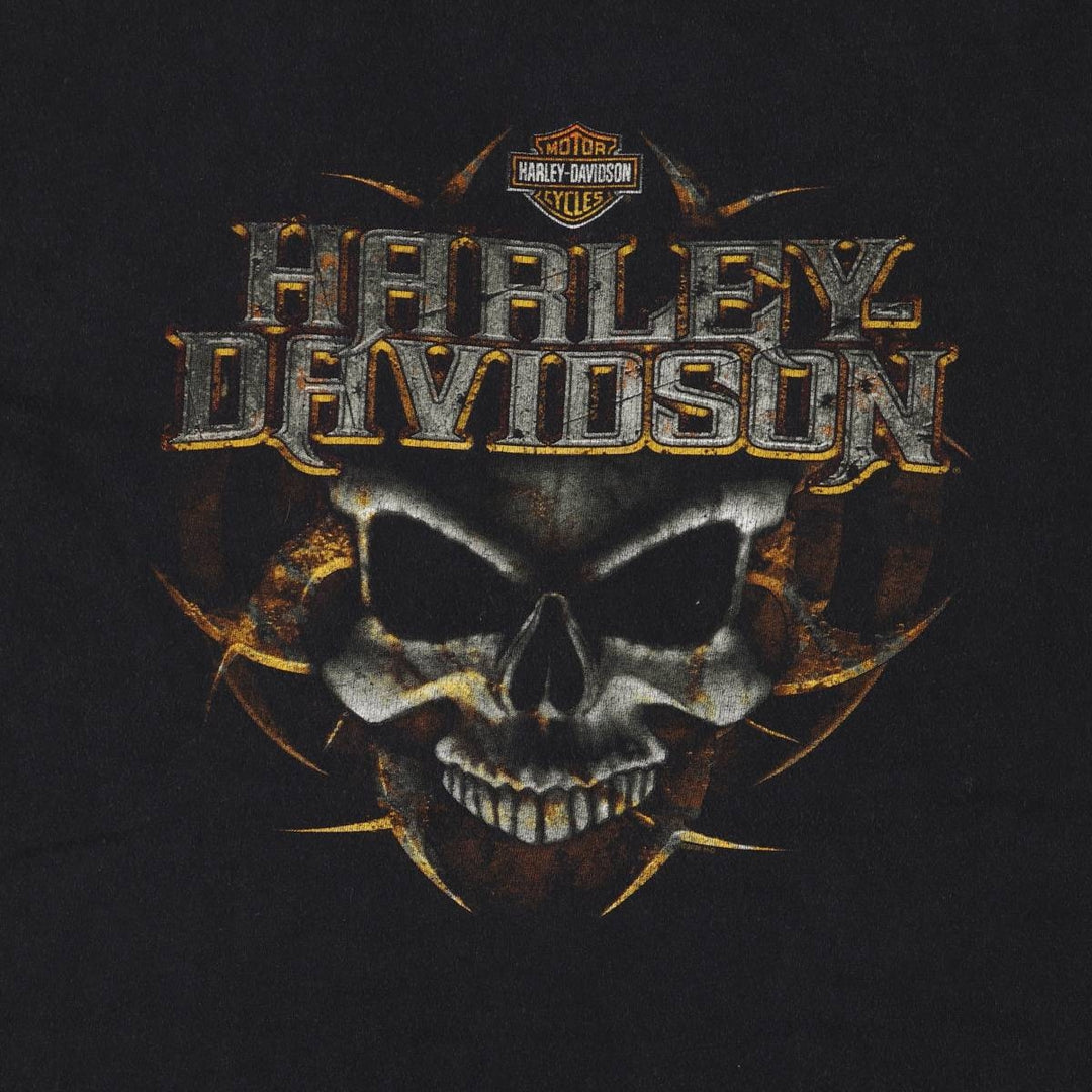 00'S Harley-Davidson Skull Pattern Motorcycle Bike T-shirt Made in USA Men's L size cotton black type Vintage Second Hand