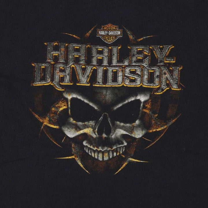 00'S Harley-Davidson Skull Pattern Motorcycle Bike T-shirt Made in USA Men's L size cotton black type Vintage Second Hand