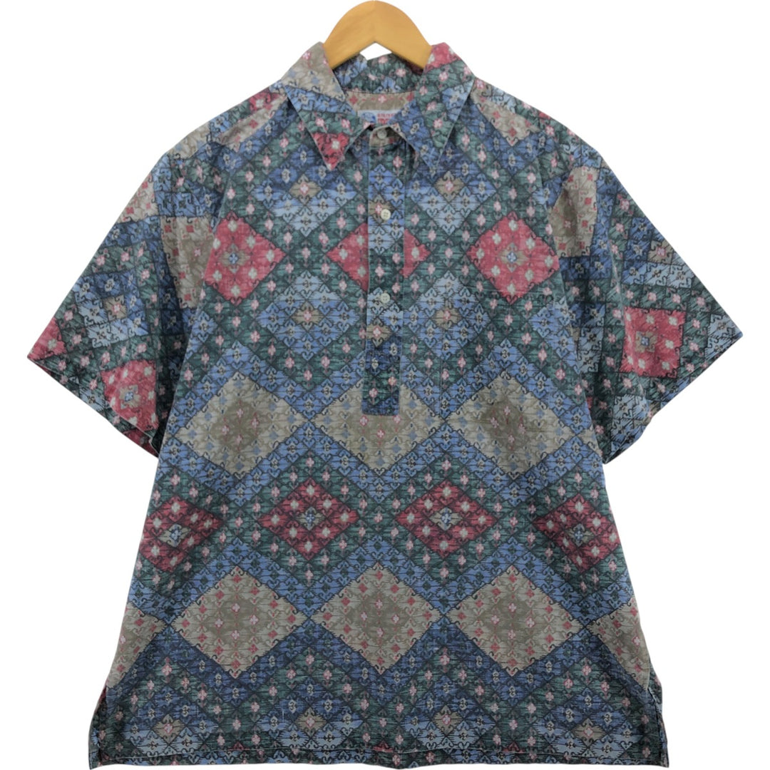 Reyn Spooner STATERS All-over Print Pullover Hawaiian Aloha Shirt Box Shirt Made in Hawaii Men's Size L cotton blue type Vintage Second Hand