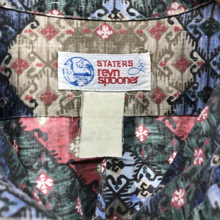 Reyn Spooner STATERS All-over Print Pullover Hawaiian Aloha Shirt Box Shirt Made in Hawaii Men's Size L cotton blue type Vintage Second Hand