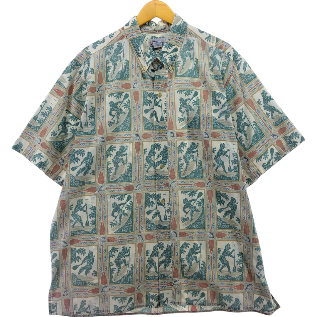 90'S Reyn Spooner Swimsuit Tag Bikini Tag All-Over Print Button-Down Hawaiian Aloha Shirt Box Shirt Men's XXL cotton green type Vintage Second Hand