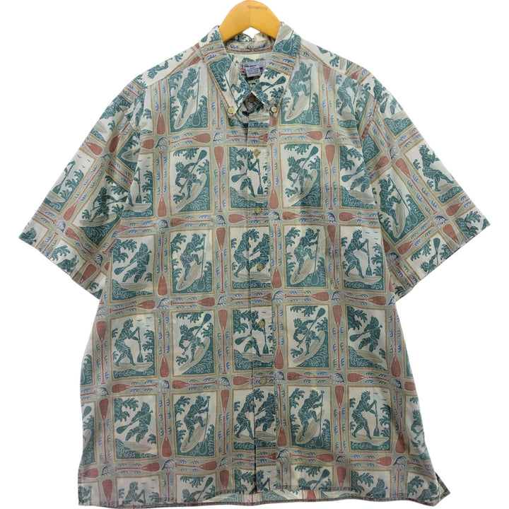 90'S Reyn Spooner Swimsuit Tag Bikini Tag All-Over Print Button-Down Hawaiian Aloha Shirt Box Shirt Men's XXL cotton green type Vintage Second Hand