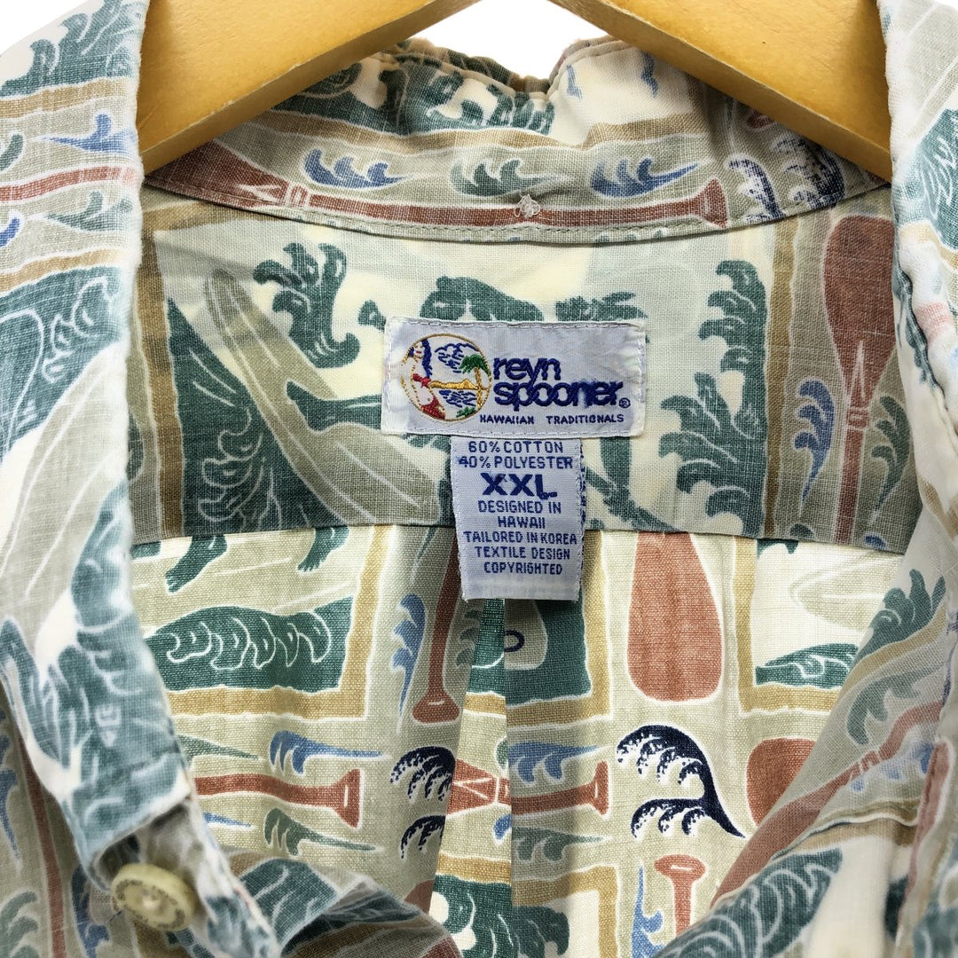 90'S Reyn Spooner Swimsuit Tag Bikini Tag All-Over Print Button-Down Hawaiian Aloha Shirt Box Shirt Men's XXL cotton green type Vintage Second Hand
