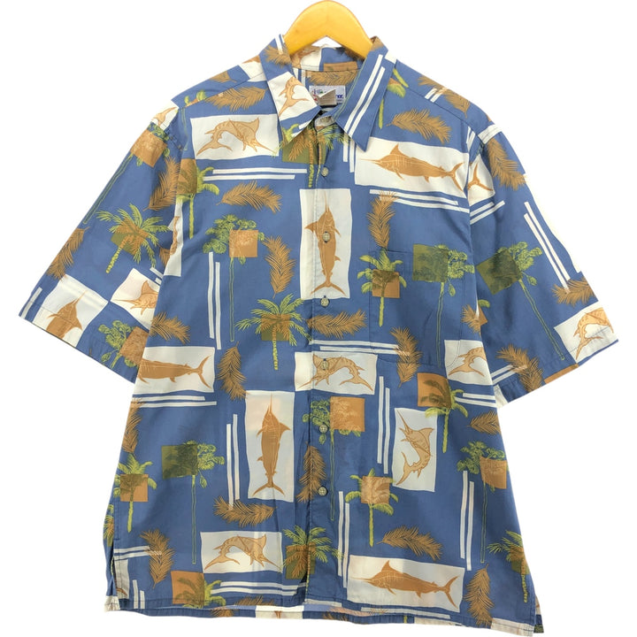 90'S Reyn Spooner swimsuit tag, bikini tag, all-over print, Hawaiian aloha shirt, box shirt, men's size L, vintage cotton blue type Vintage Second Hand