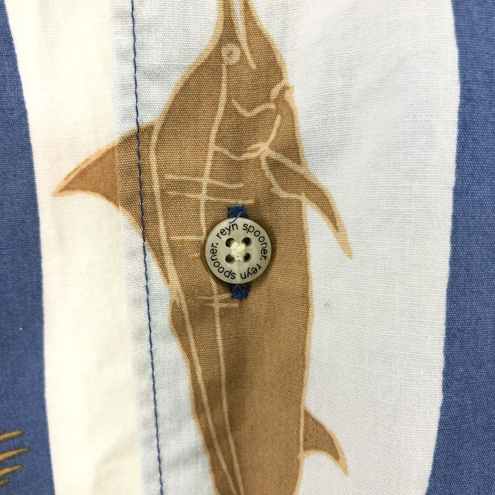 90'S Reyn Spooner swimsuit tag, bikini tag, all-over print, Hawaiian aloha shirt, box shirt, men's size L, vintage cotton blue type Vintage Second Hand