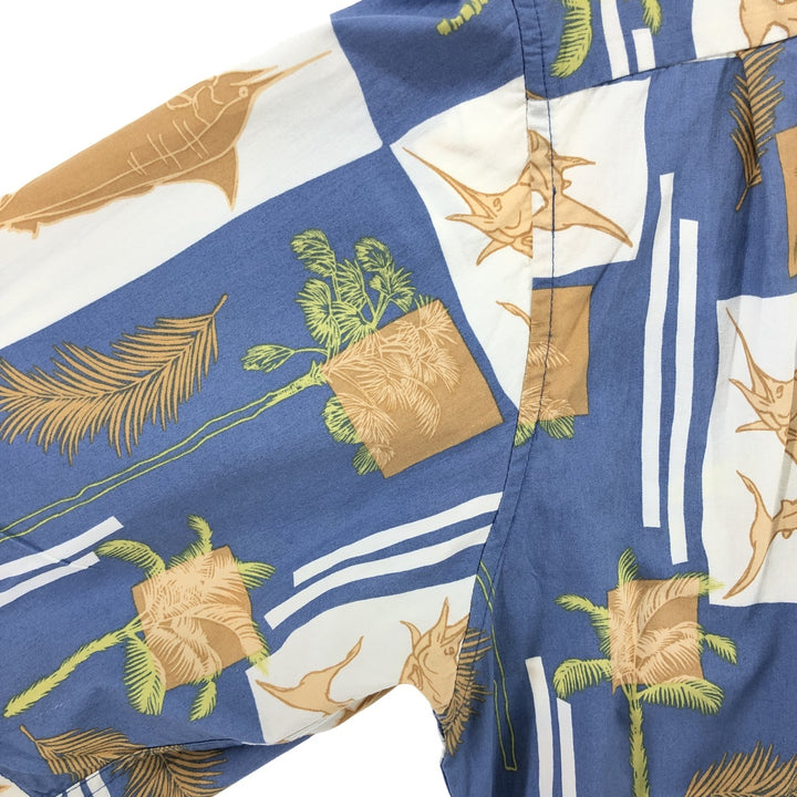 90'S Reyn Spooner swimsuit tag, bikini tag, all-over print, Hawaiian aloha shirt, box shirt, men's size L, vintage cotton blue type Vintage Second Hand