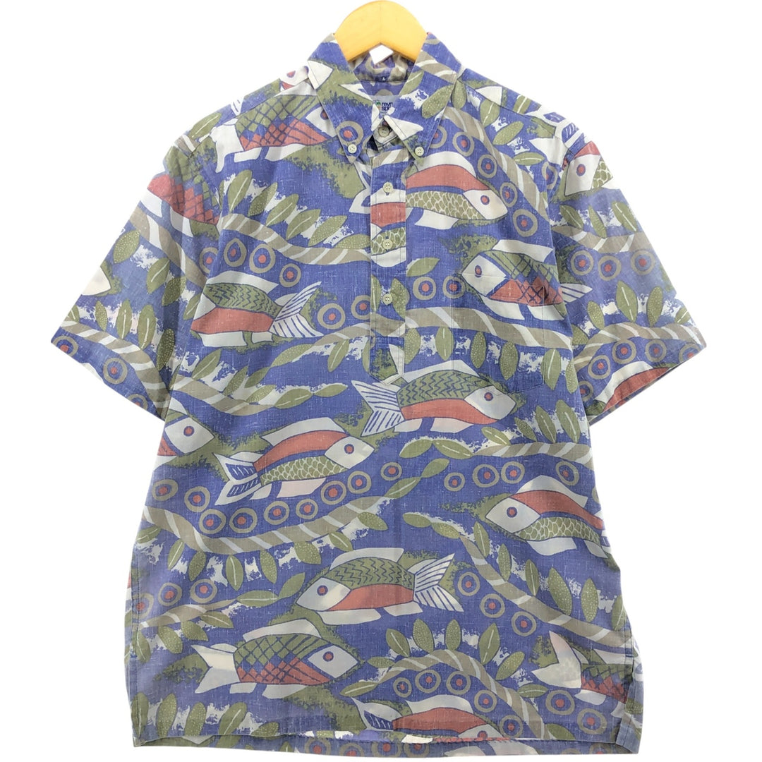 90'S Reyn Spooner Swimsuit Tag All-Over Print Button-Down Hawaiian Aloha Shirt Pullover Box Shirt Men's L Size unclear blue type Vintage Second Hand