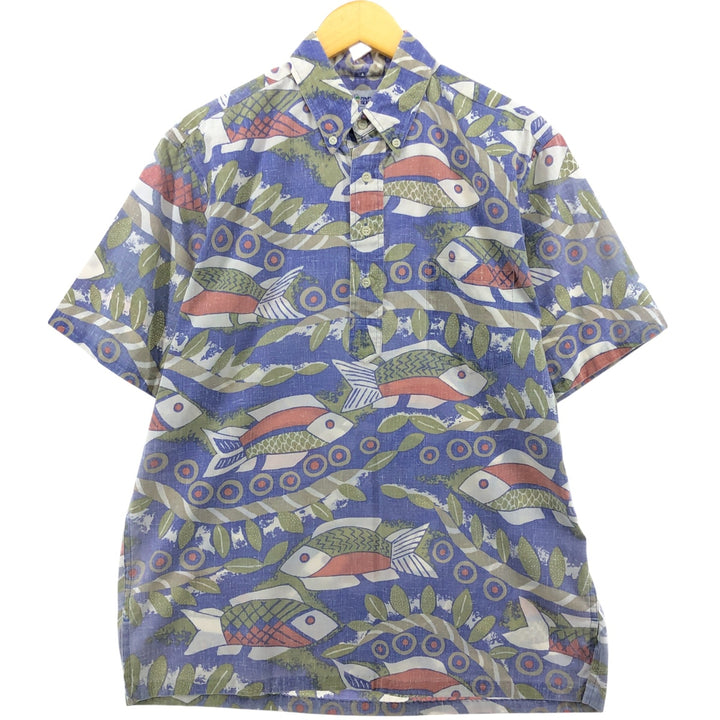 90'S Reyn Spooner Swimsuit Tag All-Over Print Button-Down Hawaiian Aloha Shirt Pullover Box Shirt Men's L Size unclear blue type Vintage Second Hand