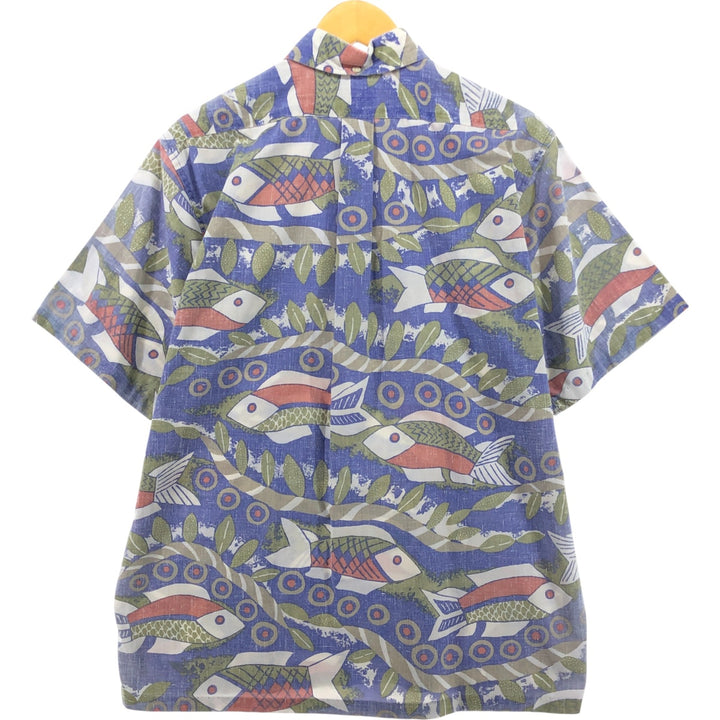 90'S Reyn Spooner Swimsuit Tag All-Over Print Button-Down Hawaiian Aloha Shirt Pullover Box Shirt Men's L Size unclear blue type Vintage Second Hand