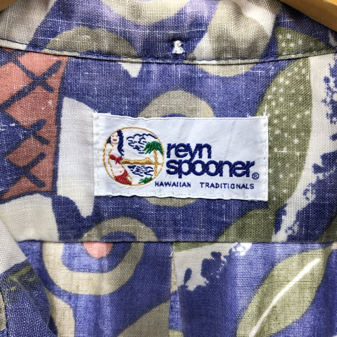 90'S Reyn Spooner Swimsuit Tag All-Over Print Button-Down Hawaiian Aloha Shirt Pullover Box Shirt Men's L Size unclear blue type Vintage Second Hand