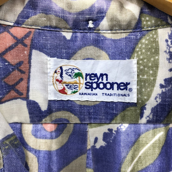 90'S Reyn Spooner Swimsuit Tag All-Over Print Button-Down Hawaiian Aloha Shirt Pullover Box Shirt Men's L Size unclear blue type Vintage Second Hand