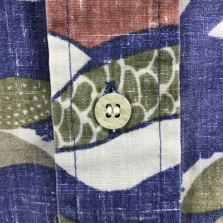 90'S Reyn Spooner Swimsuit Tag All-Over Print Button-Down Hawaiian Aloha Shirt Pullover Box Shirt Men's L Size unclear blue type Vintage Second Hand