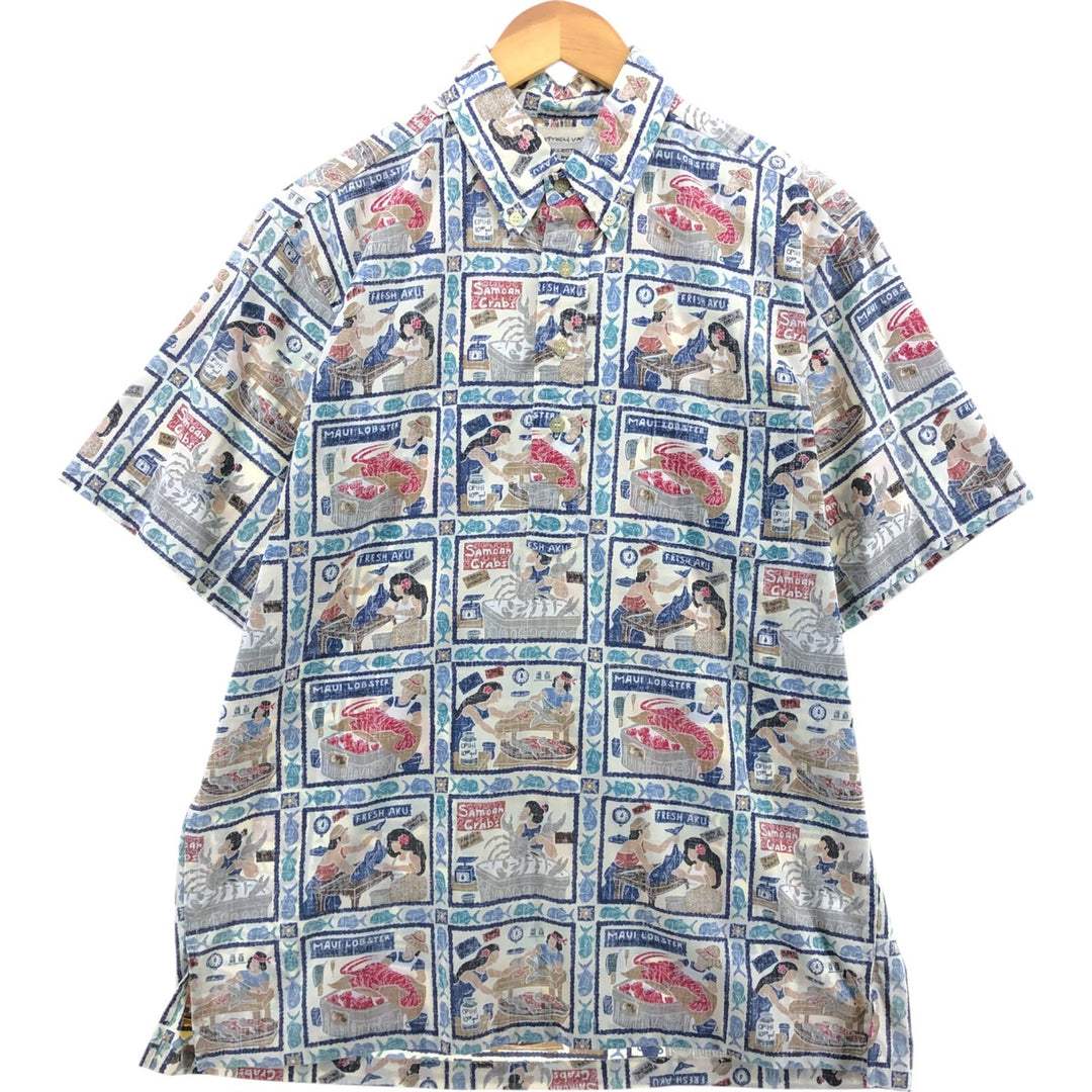 90'S Reyn Spooner all-over print pullover button-down Hawaiian aloha shirt box shirt made in Hawaii men's size M cotton unbleached Vintage Second Hand