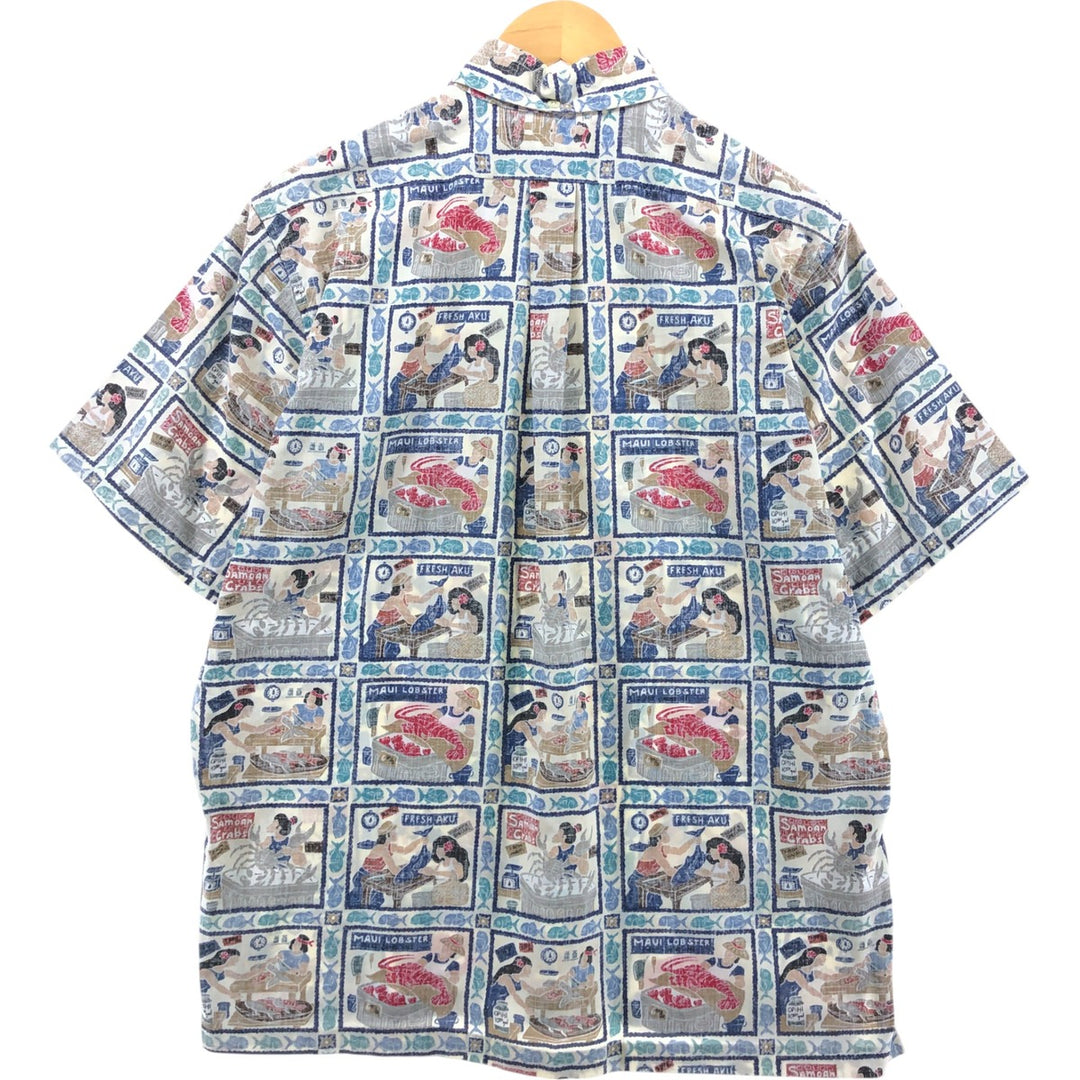 90'S Reyn Spooner all-over print pullover button-down Hawaiian aloha shirt box shirt made in Hawaii men's size M cotton unbleached Vintage Second Hand