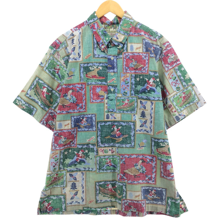 90'S Reyn Spooner Christmas Limited Edition All-over Print Pullover Hawaiian Aloha Shirt Box Shirt Men's XL Size cotton green type Vintage Second Hand