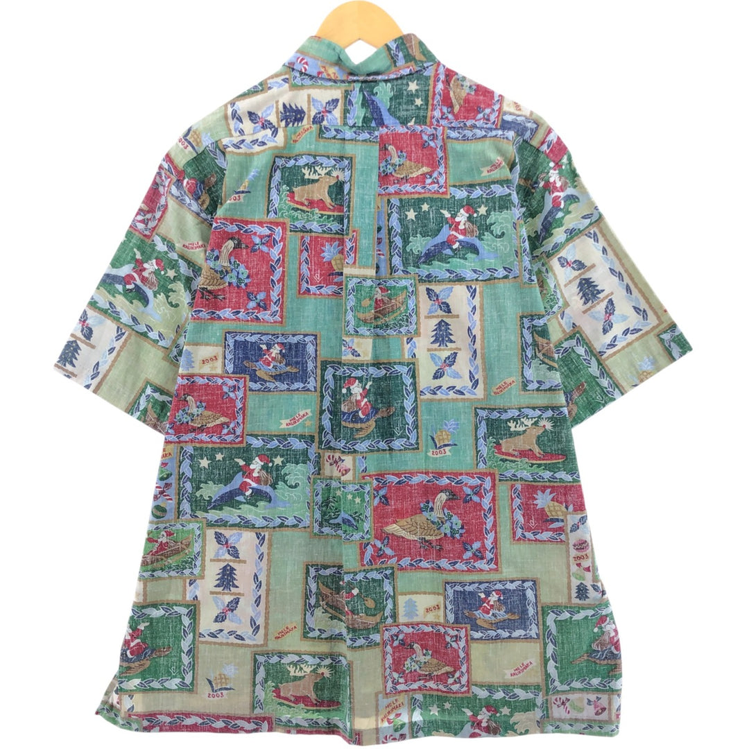 90'S Reyn Spooner Christmas Limited Edition All-over Print Pullover Hawaiian Aloha Shirt Box Shirt Men's XL Size cotton green type Vintage Second Hand