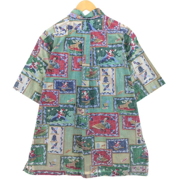 90'S Reyn Spooner Christmas Limited Edition All-over Print Pullover Hawaiian Aloha Shirt Box Shirt Men's XL Size cotton green type Vintage Second Hand