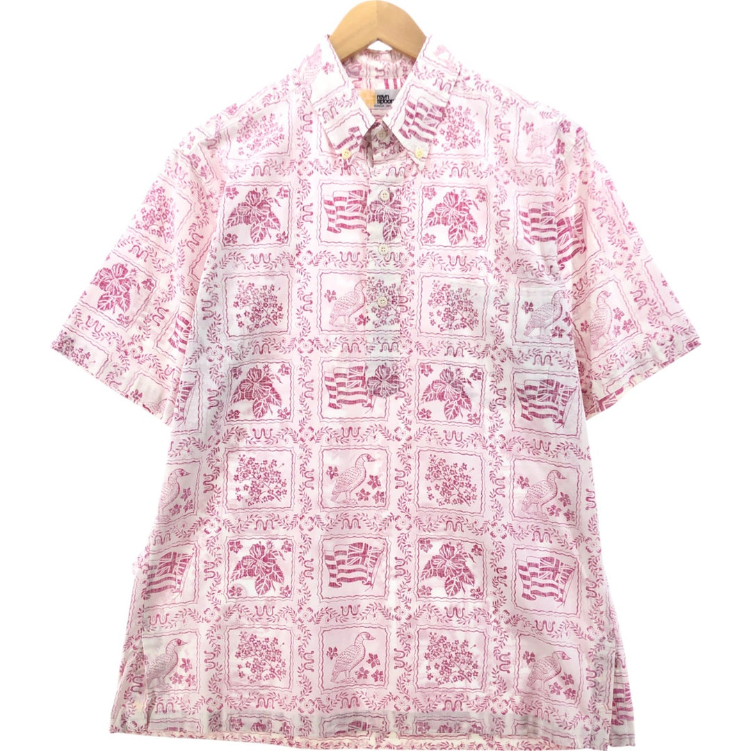 80'S Reyn Spooner Gold Tag Nude Tag All-Over Print Box Shirt Button-Down Hawaiian Aloha Shirt Men's XL Size unclear white type Vintage Second Hand