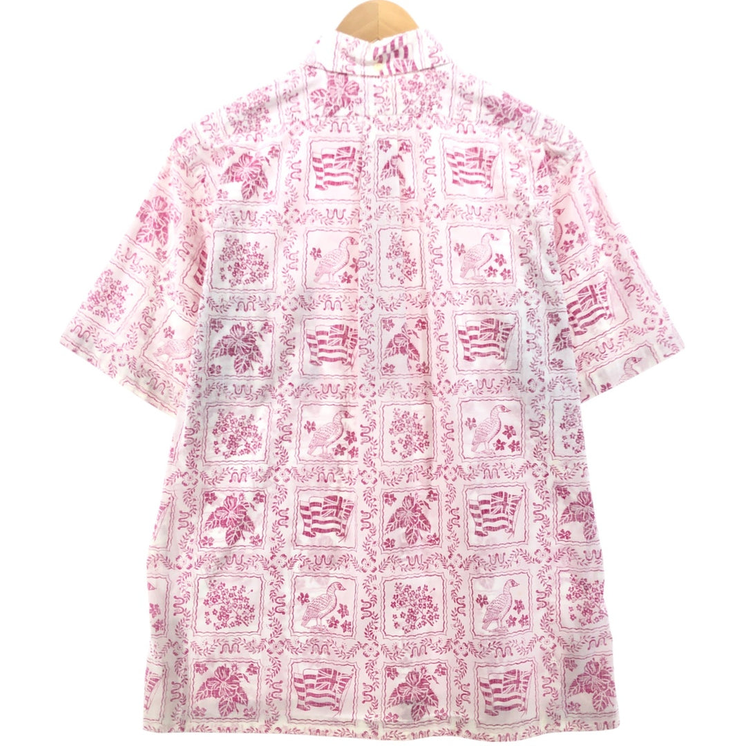 80'S Reyn Spooner Gold Tag Nude Tag All-Over Print Box Shirt Button-Down Hawaiian Aloha Shirt Men's XL Size unclear white type Vintage Second Hand
