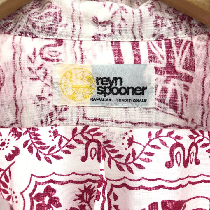 80'S Reyn Spooner Gold Tag Nude Tag All-Over Print Box Shirt Button-Down Hawaiian Aloha Shirt Men's XL Size unclear white type Vintage Second Hand