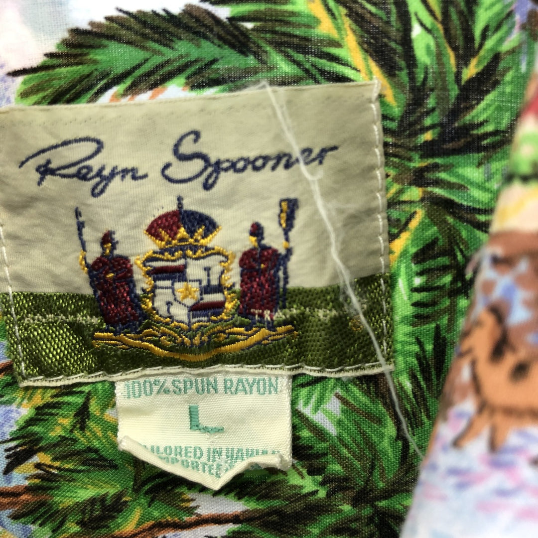 90'S Reyn Spooner Kamehameha Tag All-Over Rayon Hawaiian Aloha Shirt Made in Hawaii Men's L Size Vintage Rayon multicolor Vintage Second Hand