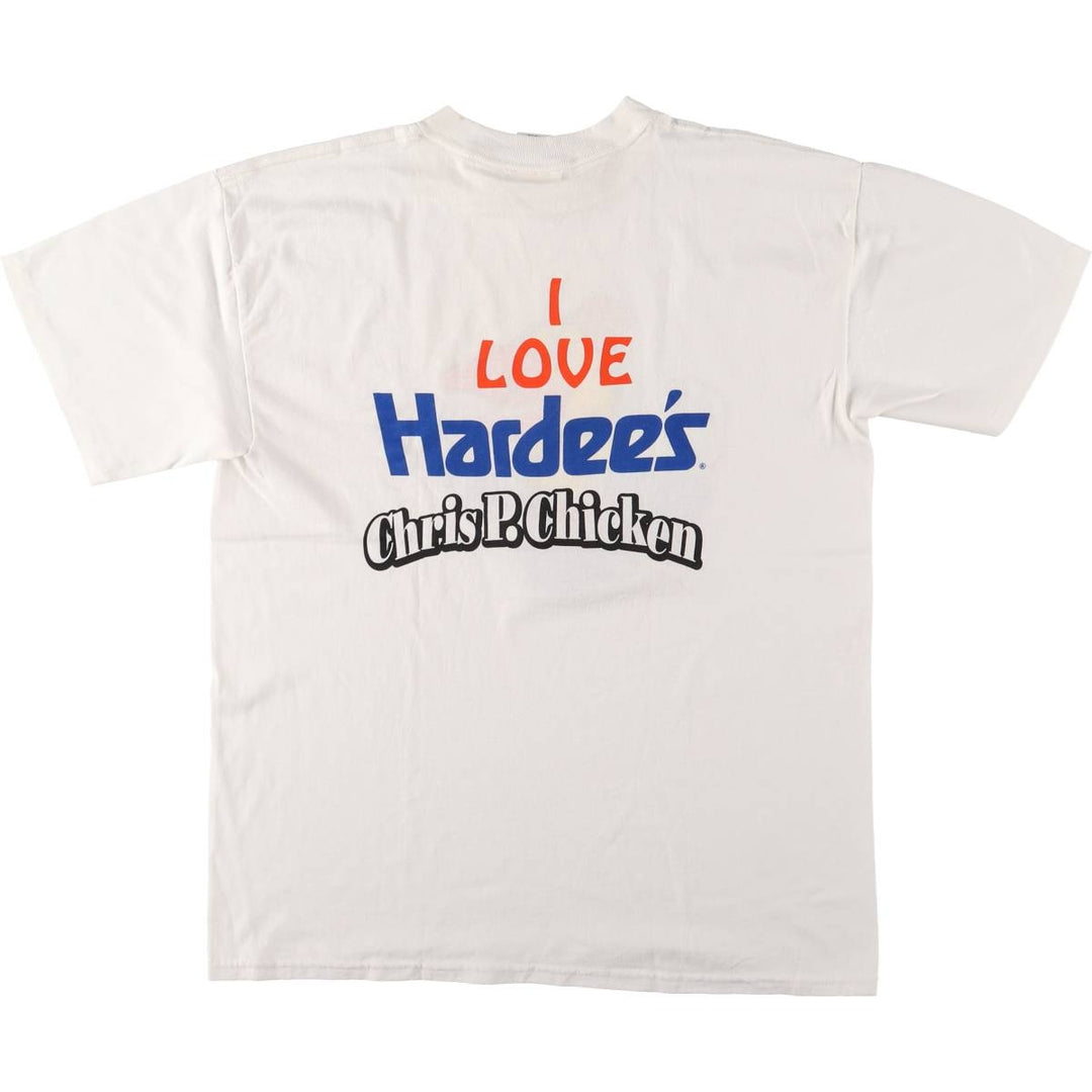 90'S EXPRESS HARDEE'S Hardy's Advertising T-shirt Made in USA Men's L Vintage cotton white type Vintage Second Hand