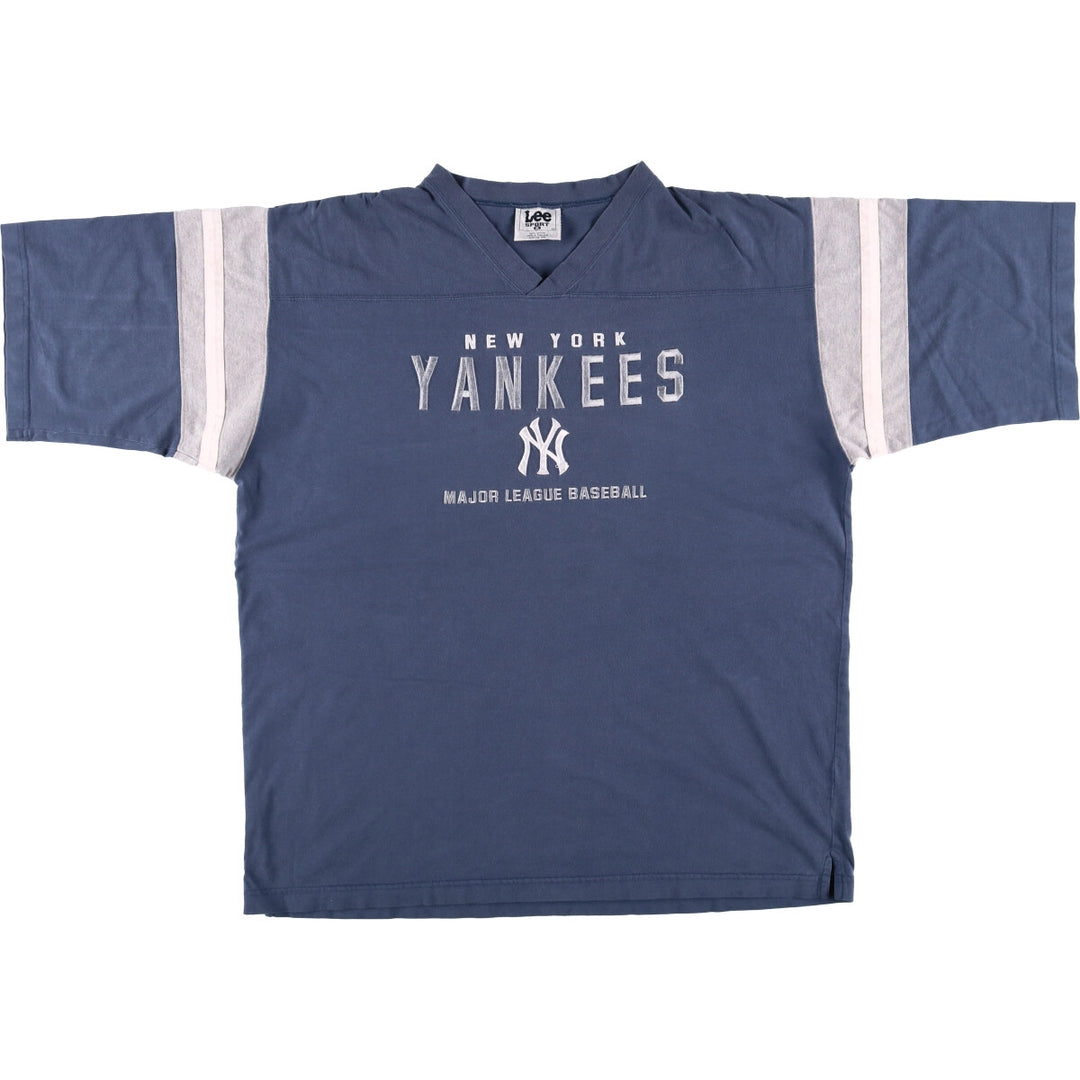 Lee SPORT MLB NEW YORK YANKEES New York Yankees V-neck logo T-shirt Men's XL size cotton blue type Vintage Second Hand