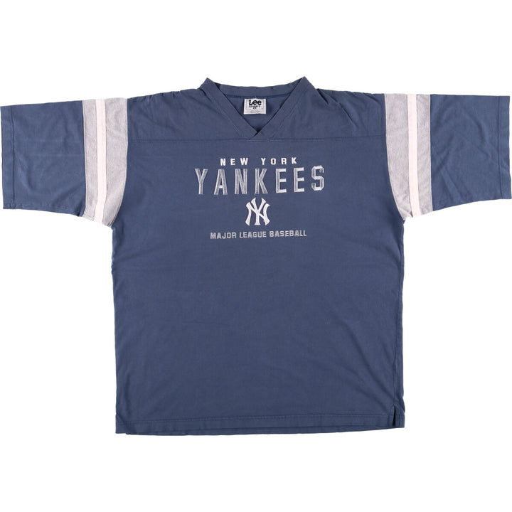 Lee SPORT MLB NEW YORK YANKEES New York Yankees V-neck logo T-shirt Men's XL size cotton blue type Vintage Second Hand