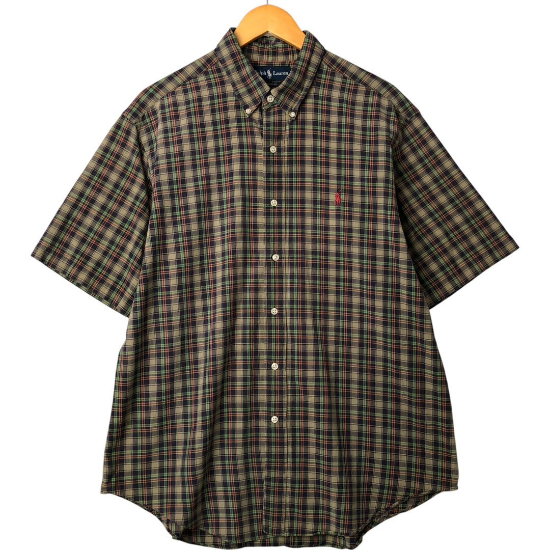 Ralph Lauren Classic Fit Short Sleeve Button Down Check Shirt Men's XL cotton Khaki type sage green Vintage Second Hand