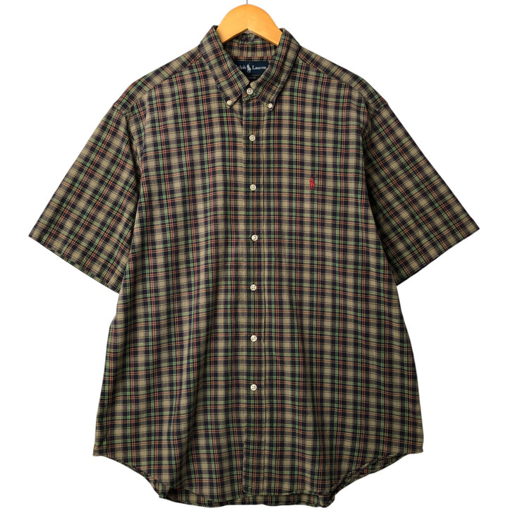 Ralph Lauren Classic Fit Short Sleeve Button Down Check Shirt Men's XL cotton Khaki type sage green Vintage Second Hand