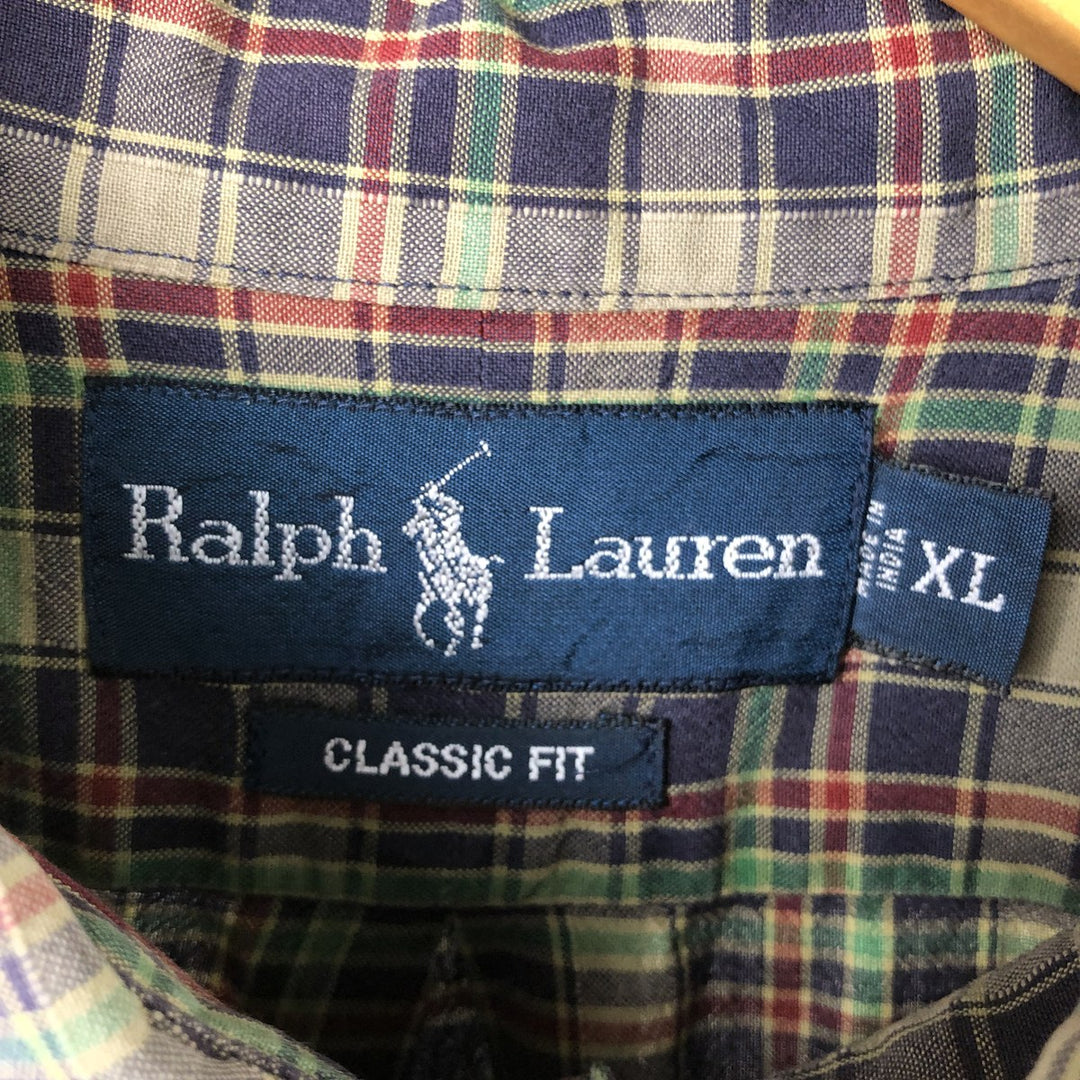 Ralph Lauren Classic Fit Short Sleeve Button Down Check Shirt Men's XL cotton Khaki type sage green Vintage Second Hand