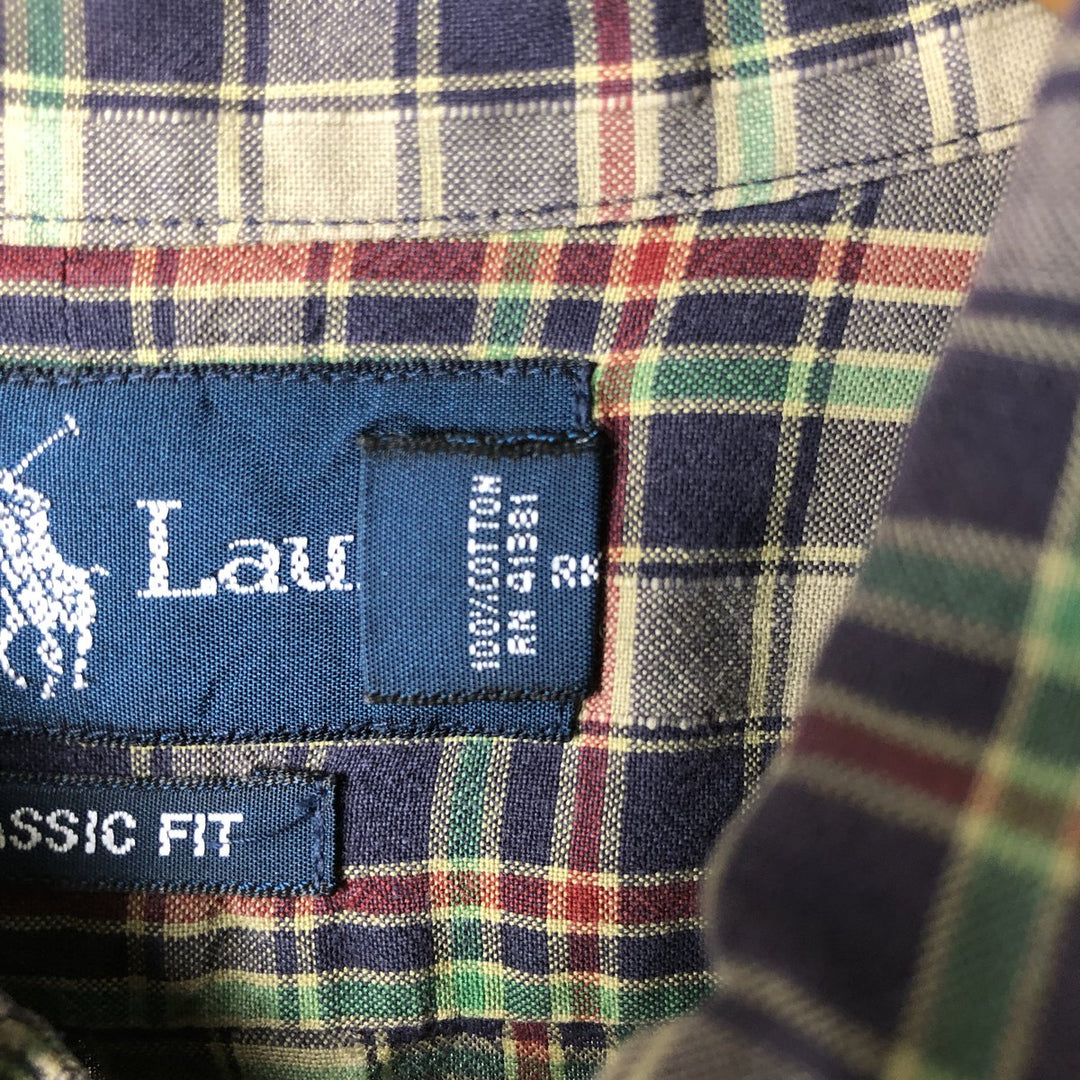 Ralph Lauren Classic Fit Short Sleeve Button Down Check Shirt Men's XL cotton Khaki type sage green Vintage Second Hand