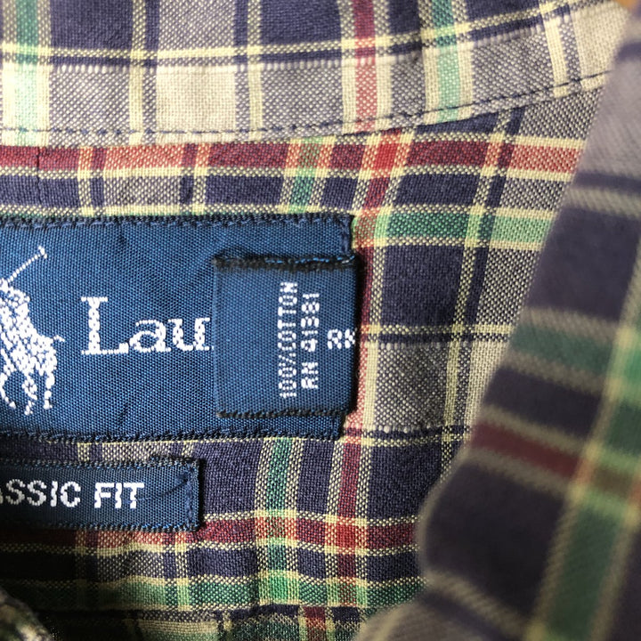 Ralph Lauren Classic Fit Short Sleeve Button Down Check Shirt Men's XL cotton Khaki type sage green Vintage Second Hand