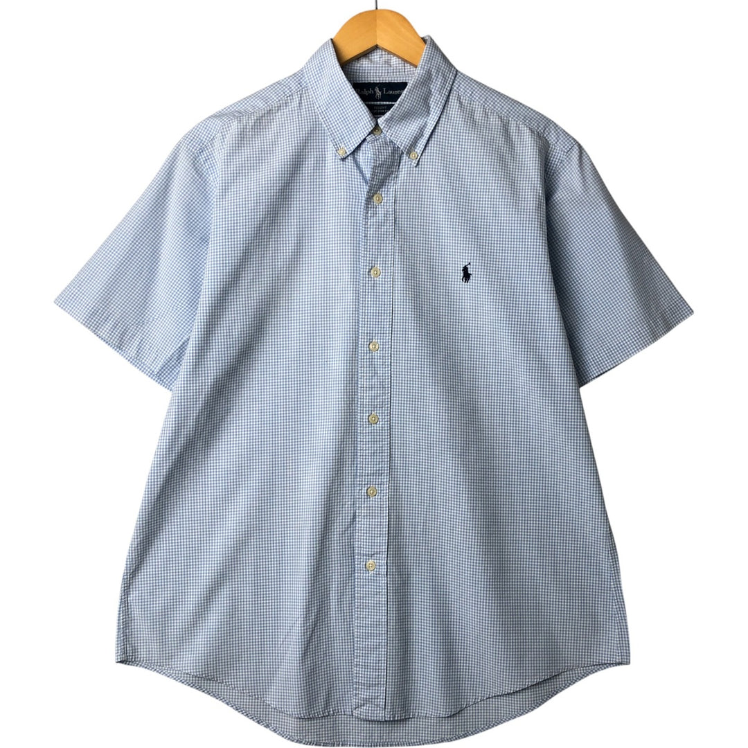 Ralph Lauren REGENT CUSTOM FIT Gingham Check Short Sleeve Button Down Check Shirt Men's M cotton Blue type light blue Vintage Second Hand
