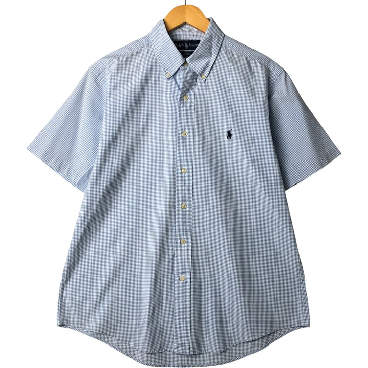 Ralph Lauren REGENT CUSTOM FIT Gingham Check Short Sleeve Button Down Check Shirt Men's M cotton Blue type light blue Vintage Second Hand