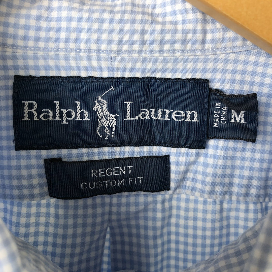 Ralph Lauren REGENT CUSTOM FIT Gingham Check Short Sleeve Button Down Check Shirt Men's M cotton Blue type light blue Vintage Second Hand