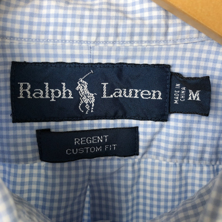 Ralph Lauren REGENT CUSTOM FIT Gingham Check Short Sleeve Button Down Check Shirt Men's M cotton Blue type light blue Vintage Second Hand