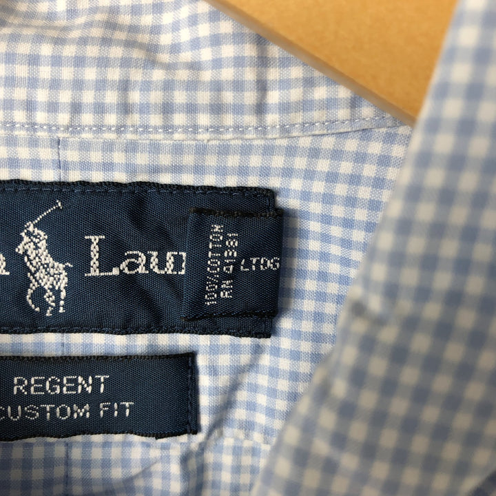 Ralph Lauren REGENT CUSTOM FIT Gingham Check Short Sleeve Button Down Check Shirt Men's M cotton Blue type light blue Vintage Second Hand