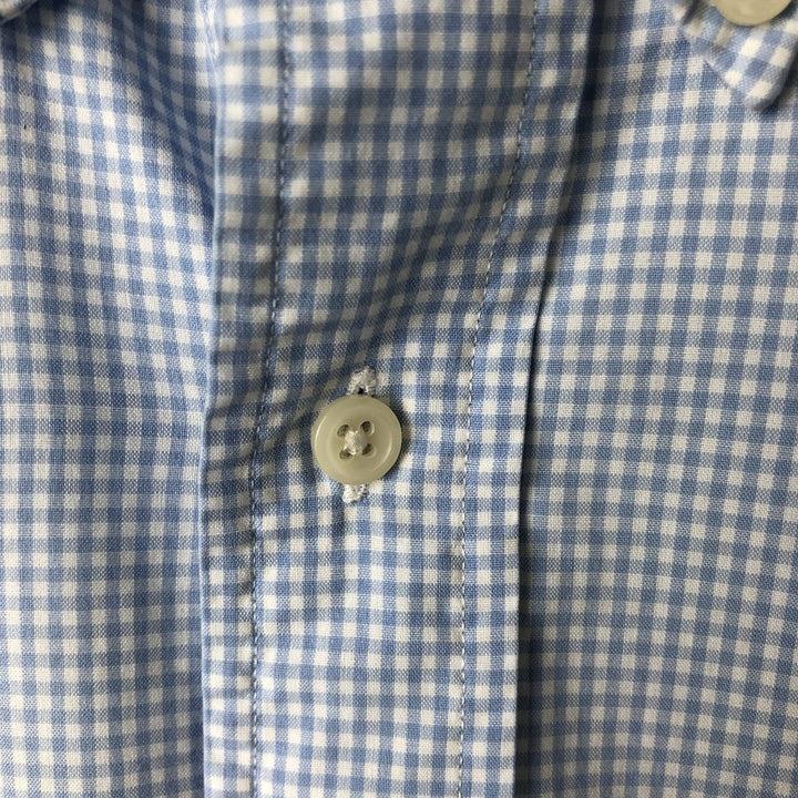 Ralph Lauren REGENT CUSTOM FIT Gingham Check Short Sleeve Button Down Check Shirt Men's M cotton Blue type light blue Vintage Second Hand