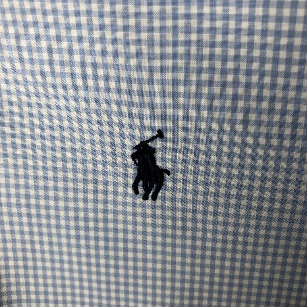 Ralph Lauren REGENT CUSTOM FIT Gingham Check Short Sleeve Button Down Check Shirt Men's M cotton Blue type light blue Vintage Second Hand