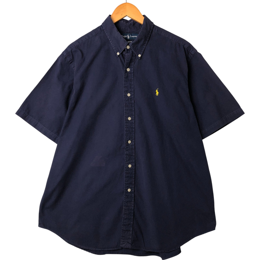 Ralph Lauren Classic Fit short sleeve button down shirt, men's size XL cotton navy blue type Vintage Second Hand