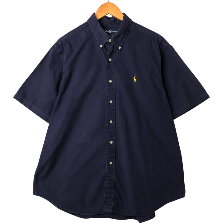 Ralph Lauren Classic Fit short sleeve button down shirt, men's size XL cotton navy blue type Vintage Second Hand