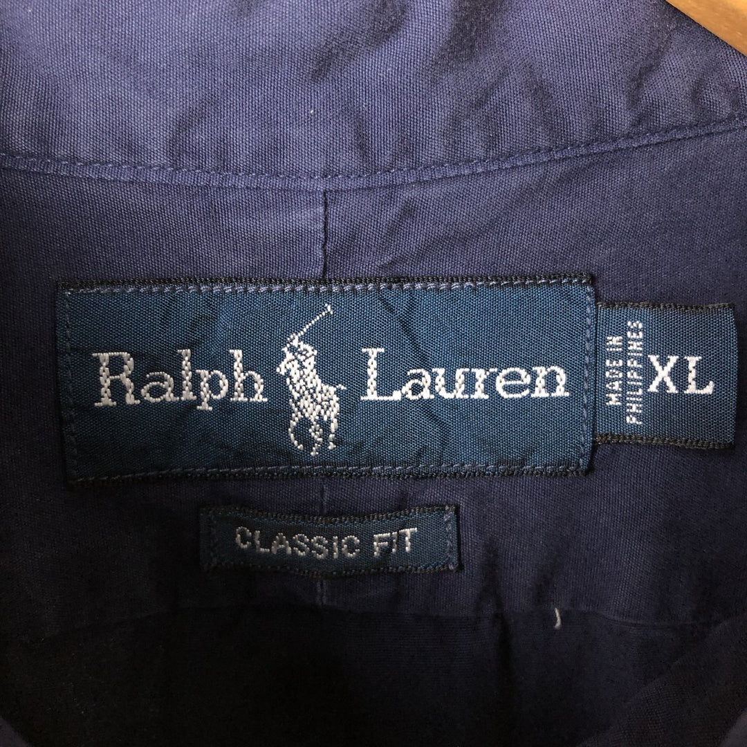 Ralph Lauren Classic Fit short sleeve button down shirt, men's size XL cotton navy blue type Vintage Second Hand