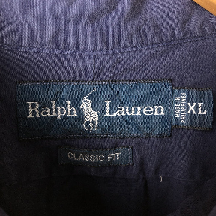 Ralph Lauren Classic Fit short sleeve button down shirt, men's size XL cotton navy blue type Vintage Second Hand