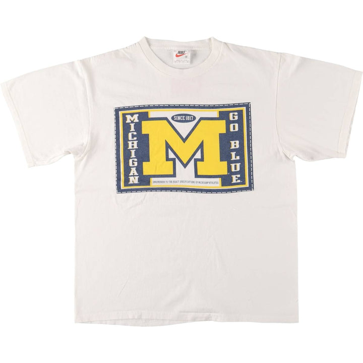 90'S Nike MICHIGAN University of Michigan College T-shirt Made in USA Men's M size Vintage cotton white type Vintage Second Hand