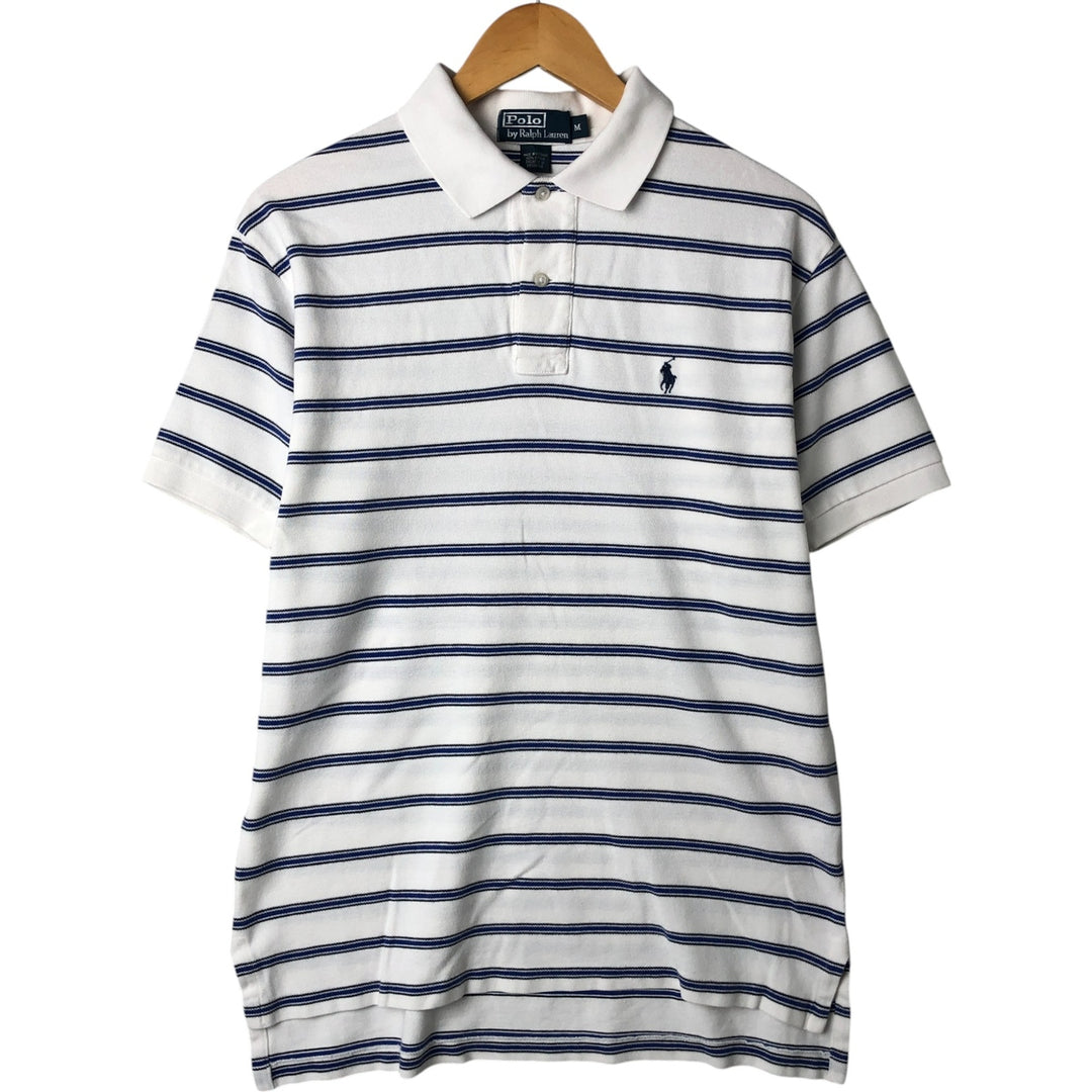 Ralph Lauren POLO by Ralph Lauren Striped Pattern Short Sleeve Polo Shirt Men's M cotton white type Vintage Second Hand