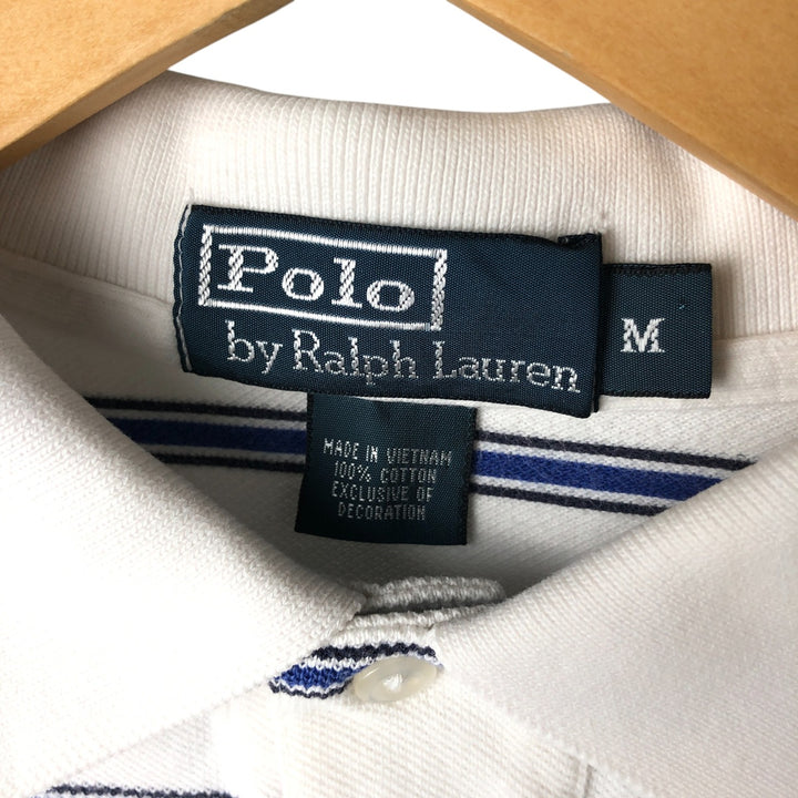 Ralph Lauren POLO by Ralph Lauren Striped Pattern Short Sleeve Polo Shirt Men's M cotton white type Vintage Second Hand