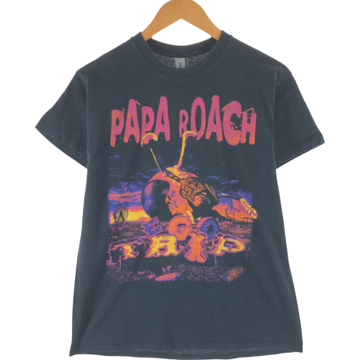 Gildan PAPA ROACH Band T-shirt, Men's M size unclear black type Vintage Second Hand