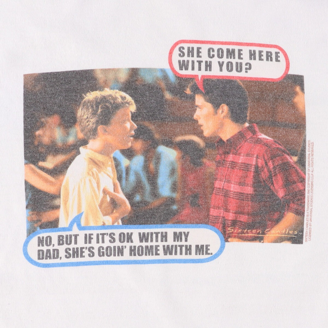 Delta HEADLINE SIXTEEN CANDLES Lovely Unrequited Love Movie Ringer T-Shirt Made in USA Men's L size cotton white type Vintage Second Hand