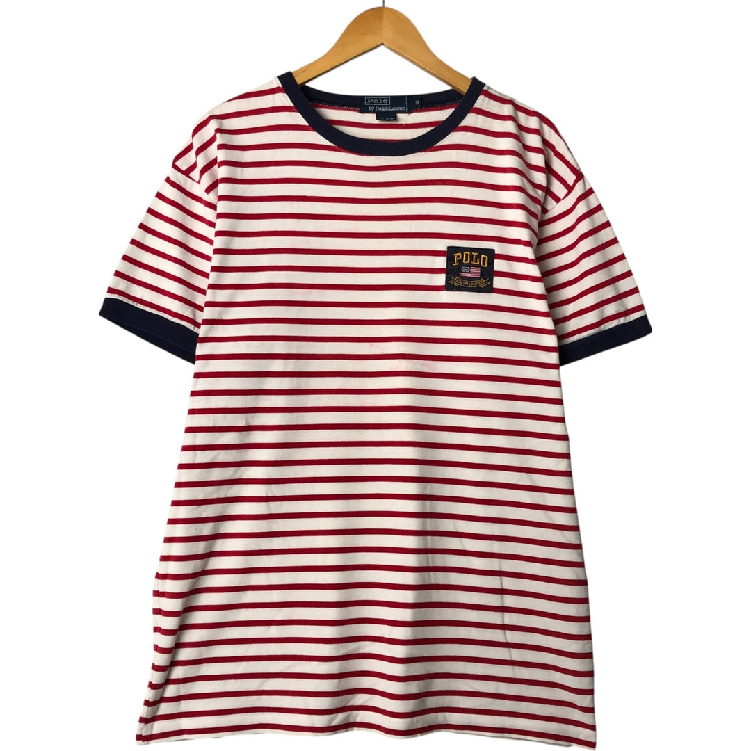 Ralph Lauren POLO by Ralph Lauren Border Pattern Ringer T-shirt Men's M size cotton white type Vintage Second Hand